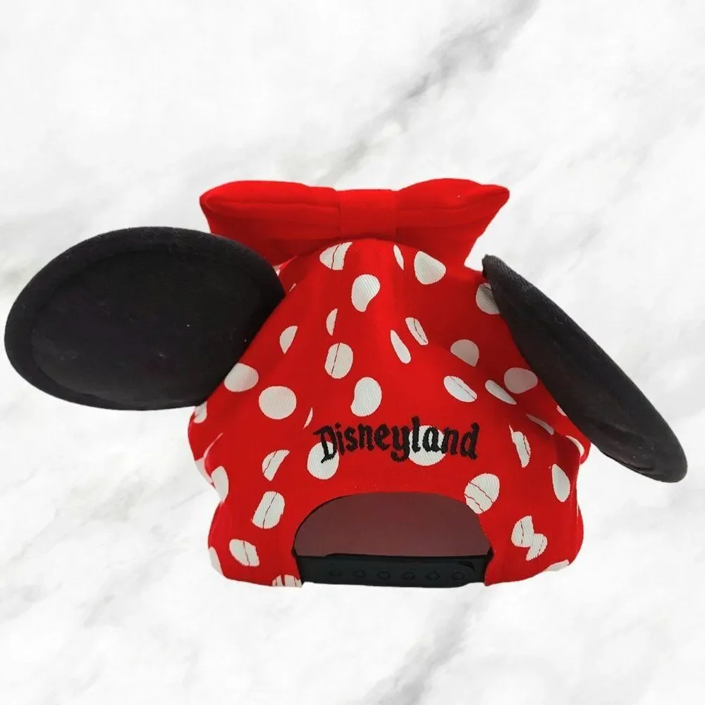 Disneyland Parks Minnie Mouse Snap Back Hat Cap Youth One Size Red Polka Dot Bow